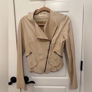Illia Anthropologie Neutral Beige Leather Zip Front Asymmetric Jacket